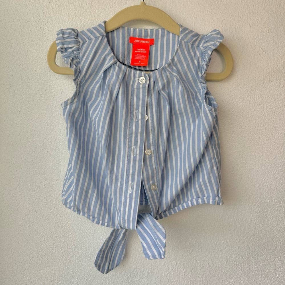Joe Fresh Toddler Girl Blue Pinstriped Tie Top Size 2T